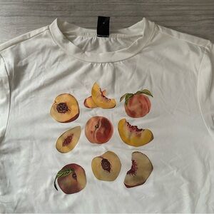 SHEIN White Crop Top with Peach Print